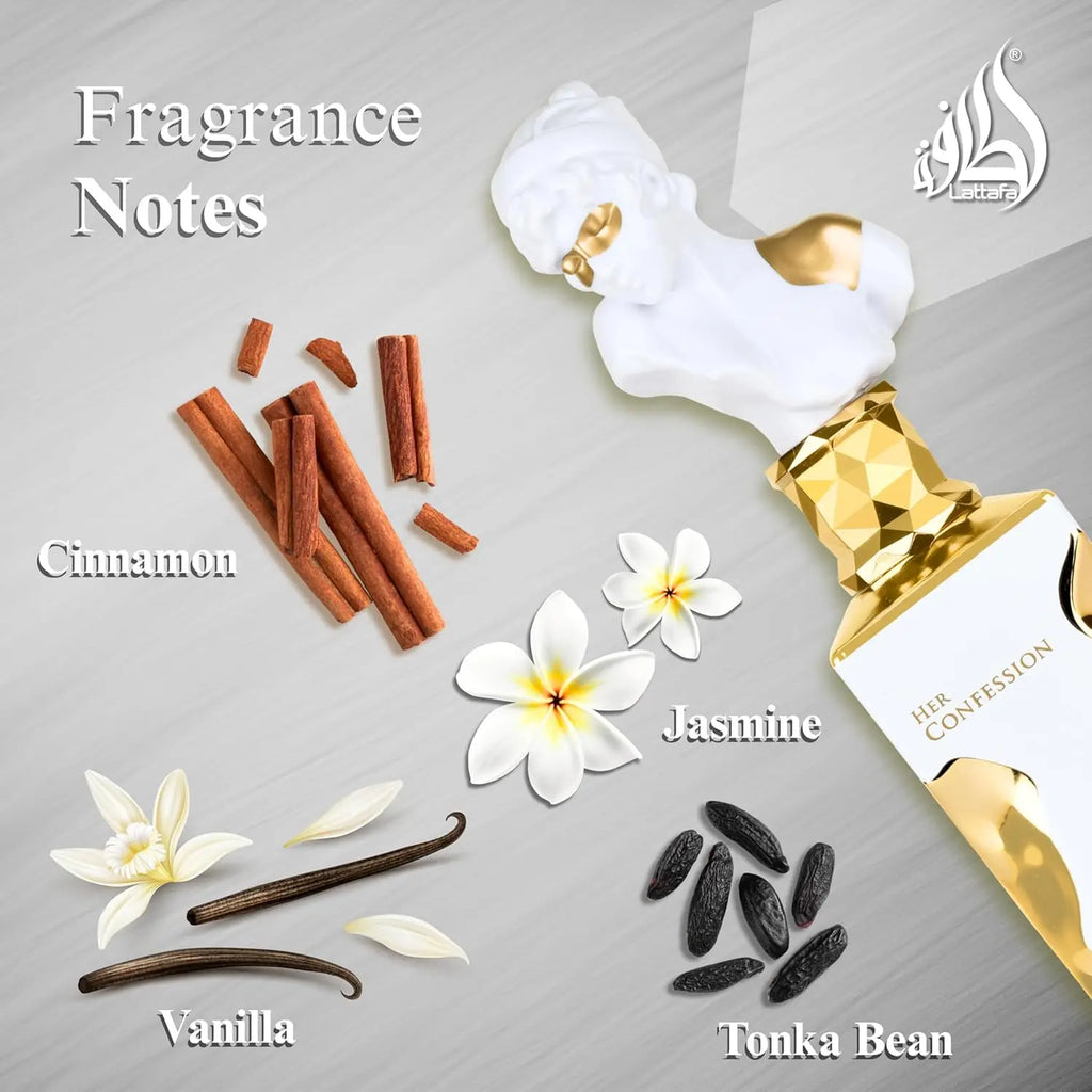 Lattafa Her Confession - Vanilla, Floral, Amber, Musk - Eau de Parfum Long-Lasting Fragrance for Women, 3.40 Ounce / 100 ml
